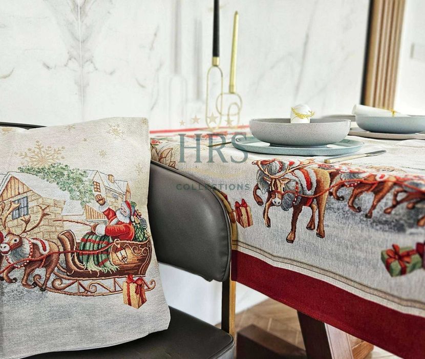Коледни испански жакардови покривки, тишлайфери, калъфки възглавници