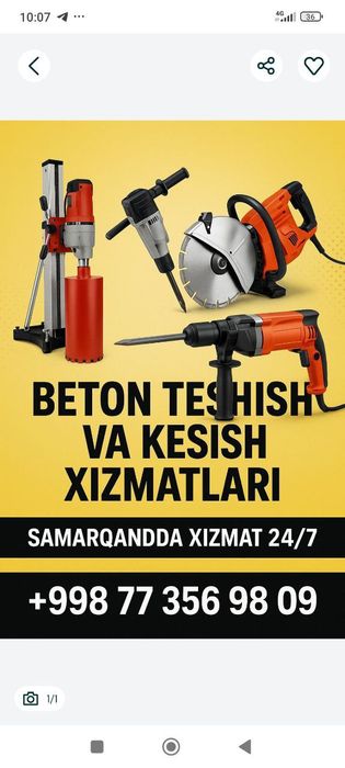 Beton buzish.kesish va teshik teshish xizmat turli xil razmerda teshis