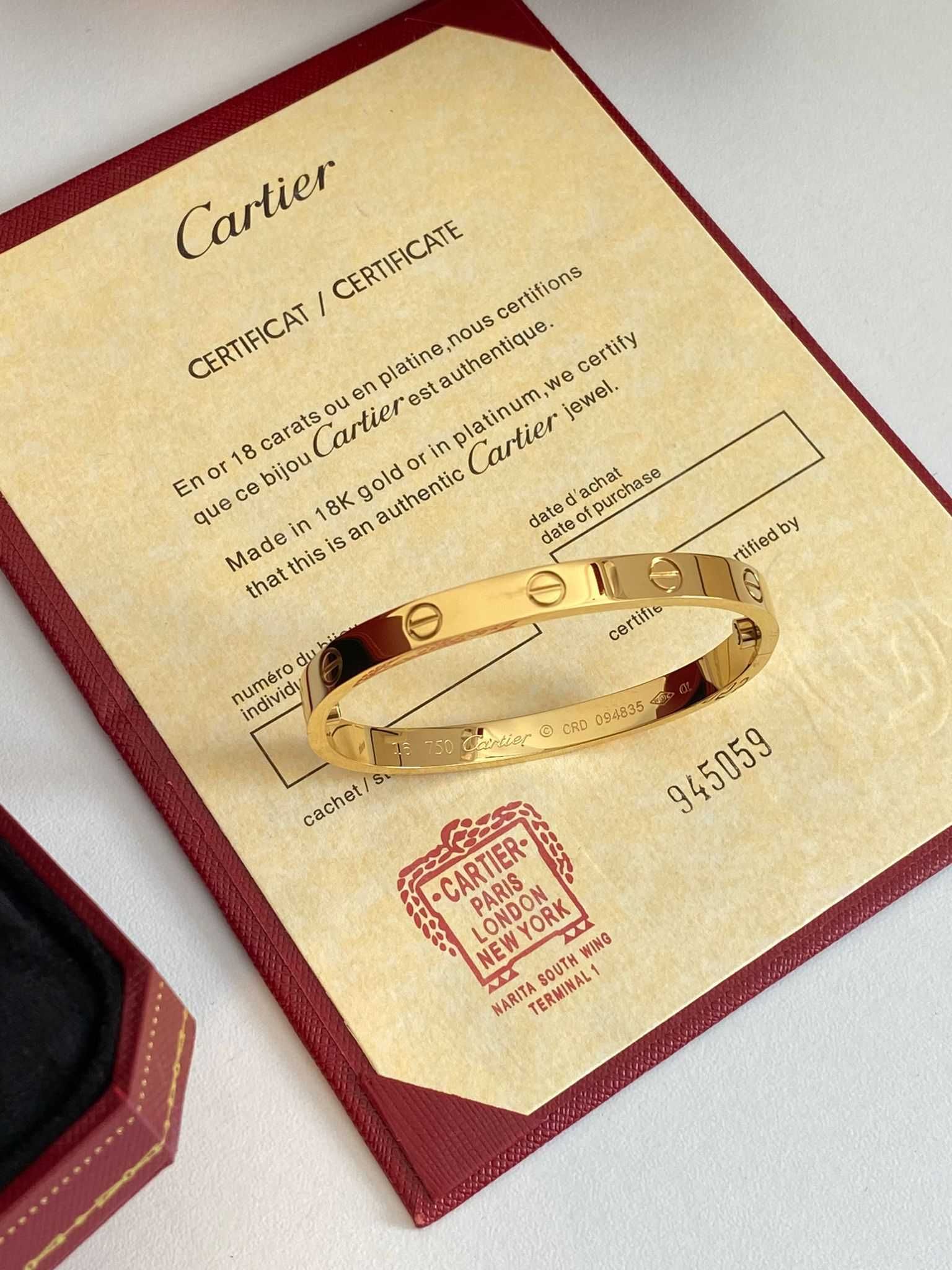 Brățară Cartier LOVE 19 Gold 24K cu cutie