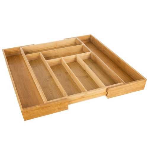 Organizator extensibil tacamuri bucatarie din bambus 6-8 compartimente