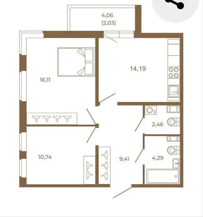 Квартира в новостройке Baku Residence 2/4/10 60м2 коробка УзБум: