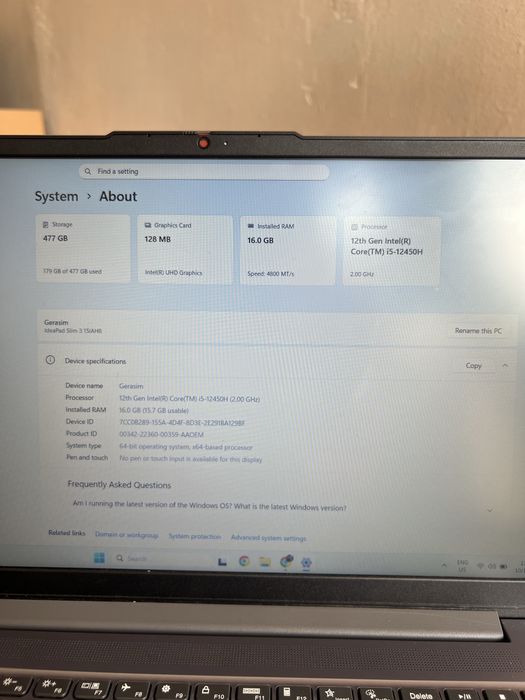 Лаптоп Lenovo IdeaPad Slim 3 (15IAH8) – i5-12450H, 16GB RAM, 512GB SSD