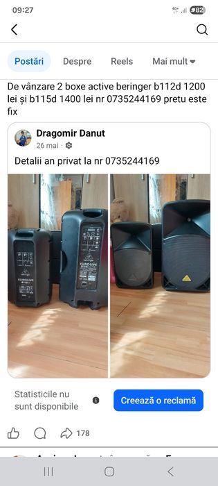 Boxe active beringer preț 2500 lei ambele