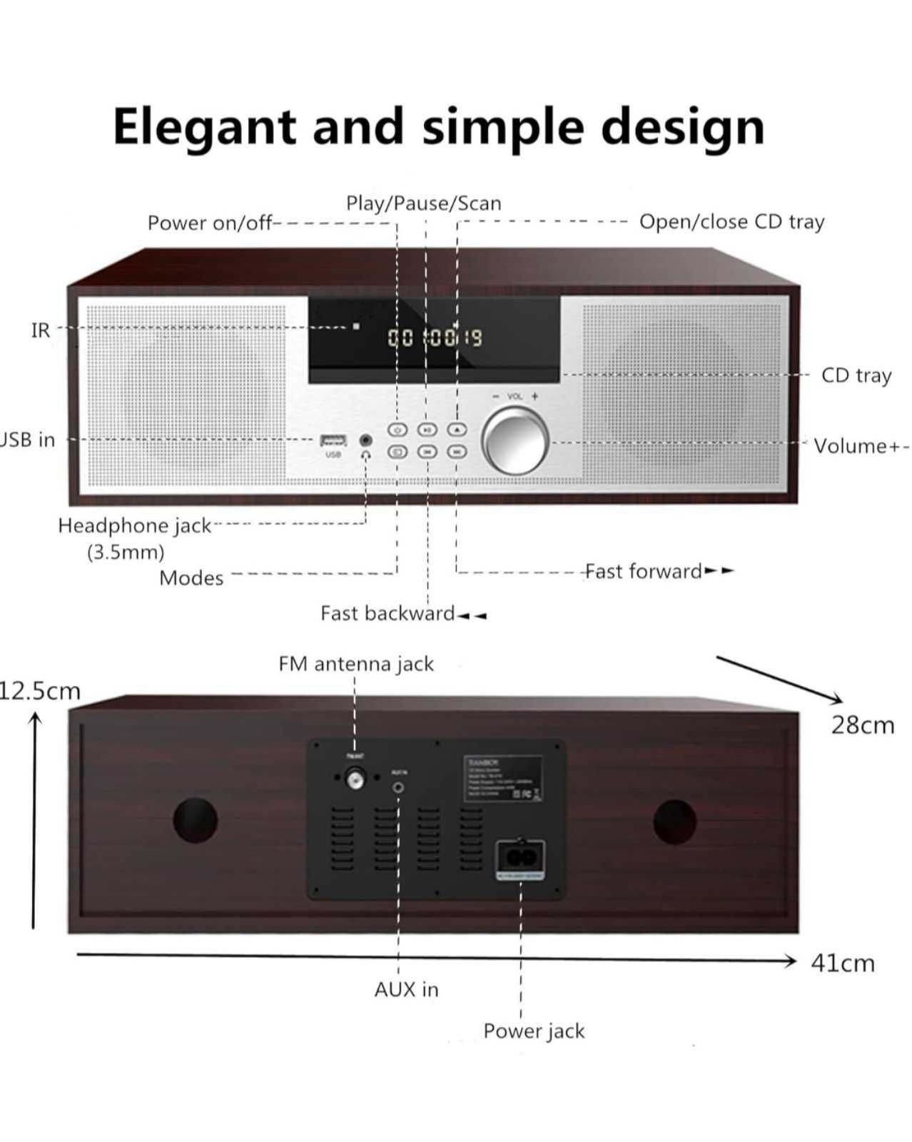 Стерео система 40 W RMS CD плейър FM/Bluetooth /USB/AUX/Дистанционно