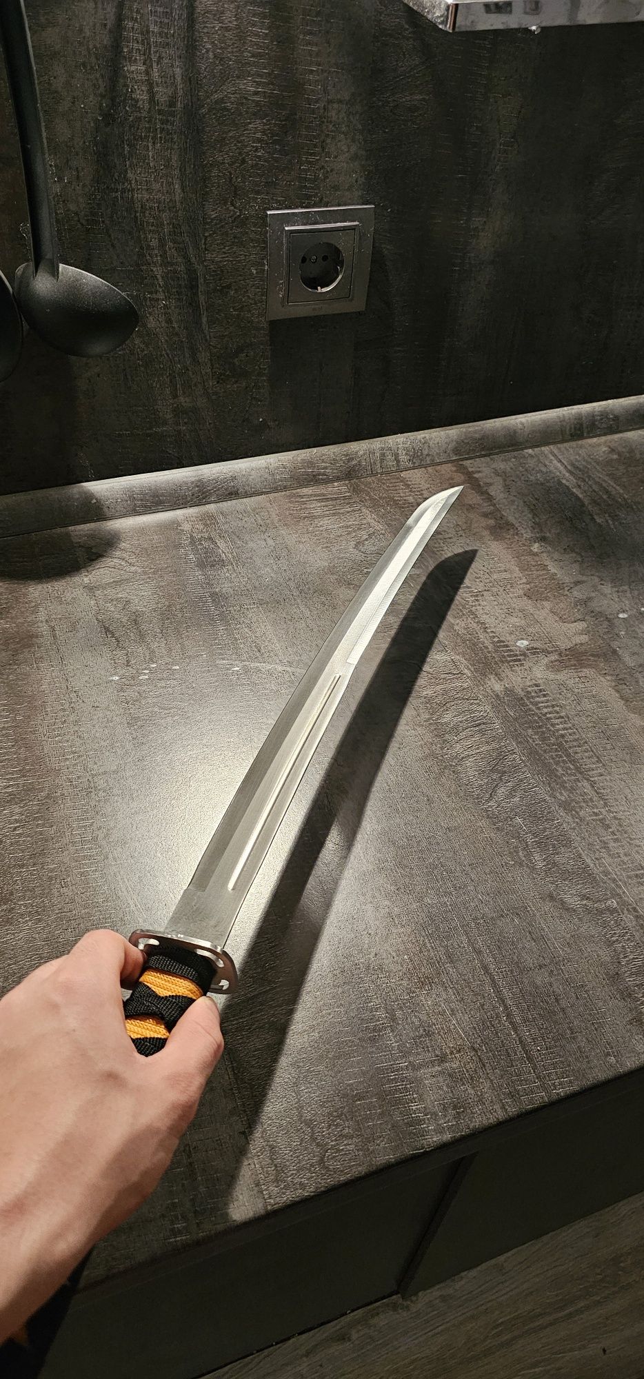 Самурайски меч ръчна изработка неръждаема стомана 4×13 кожен калъф