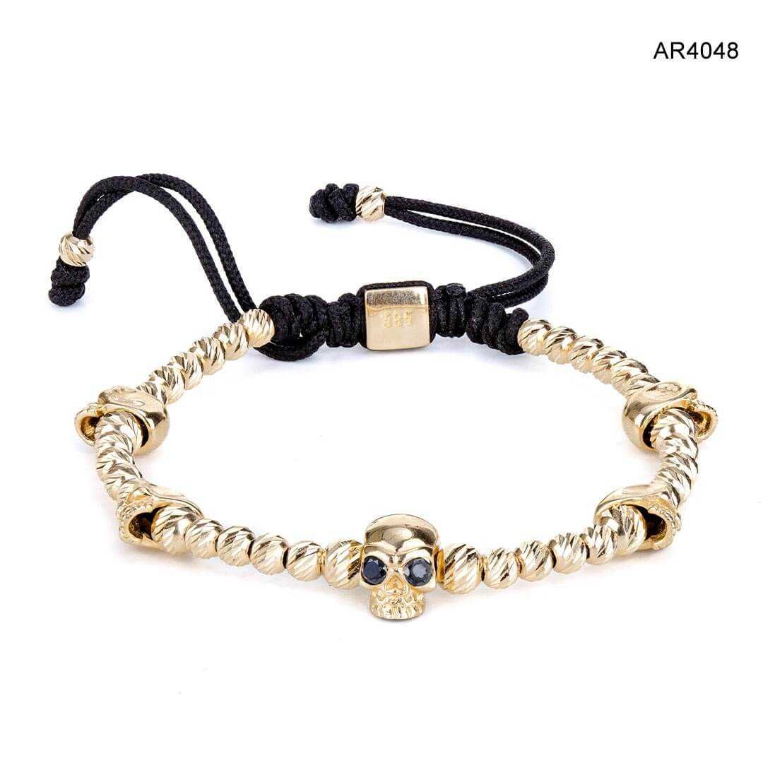 Bratara Aur 14K SKULL COLLECTION cu bilute striate aur [AR4048]