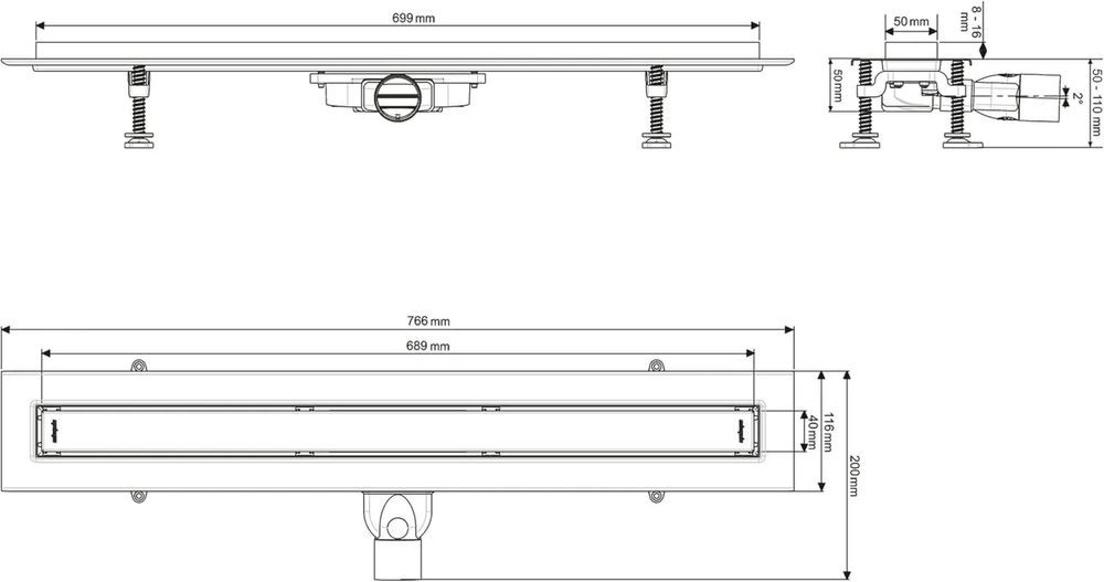 Rigola dus wirquin venisio slim 70 cm