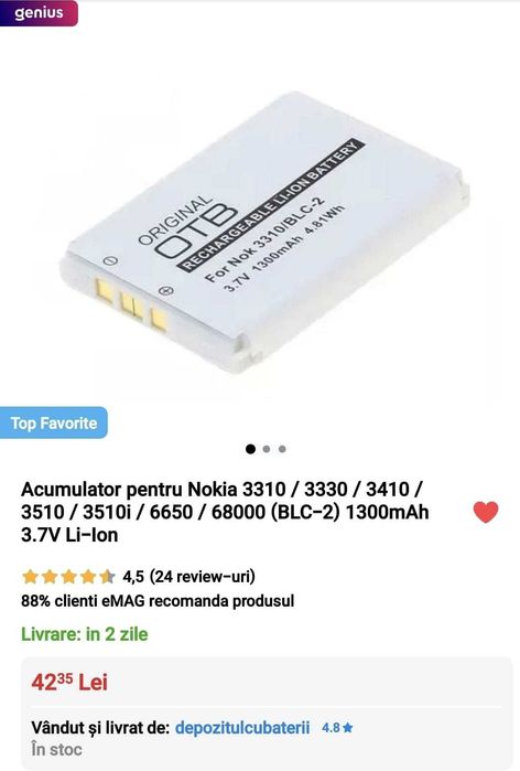 Nokia 3330 baterie noua !