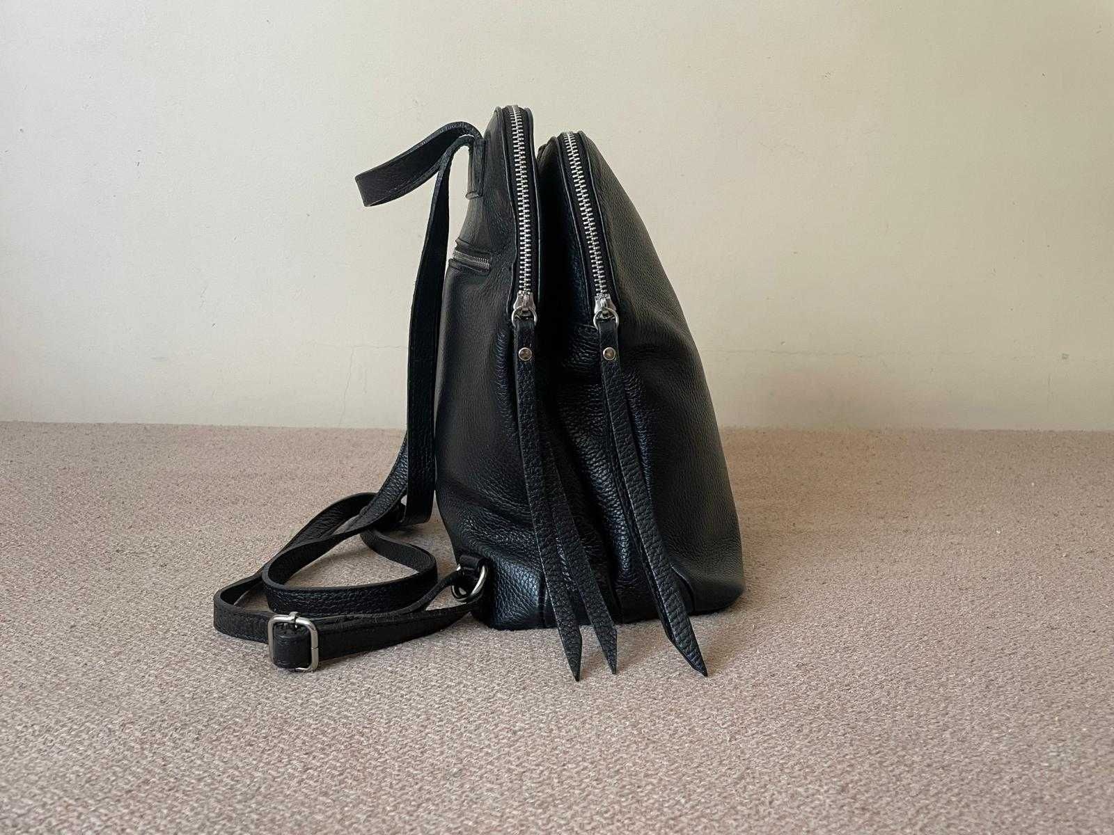 Rucsac de damă negru cu două compartimente, piele naturală, ca nou