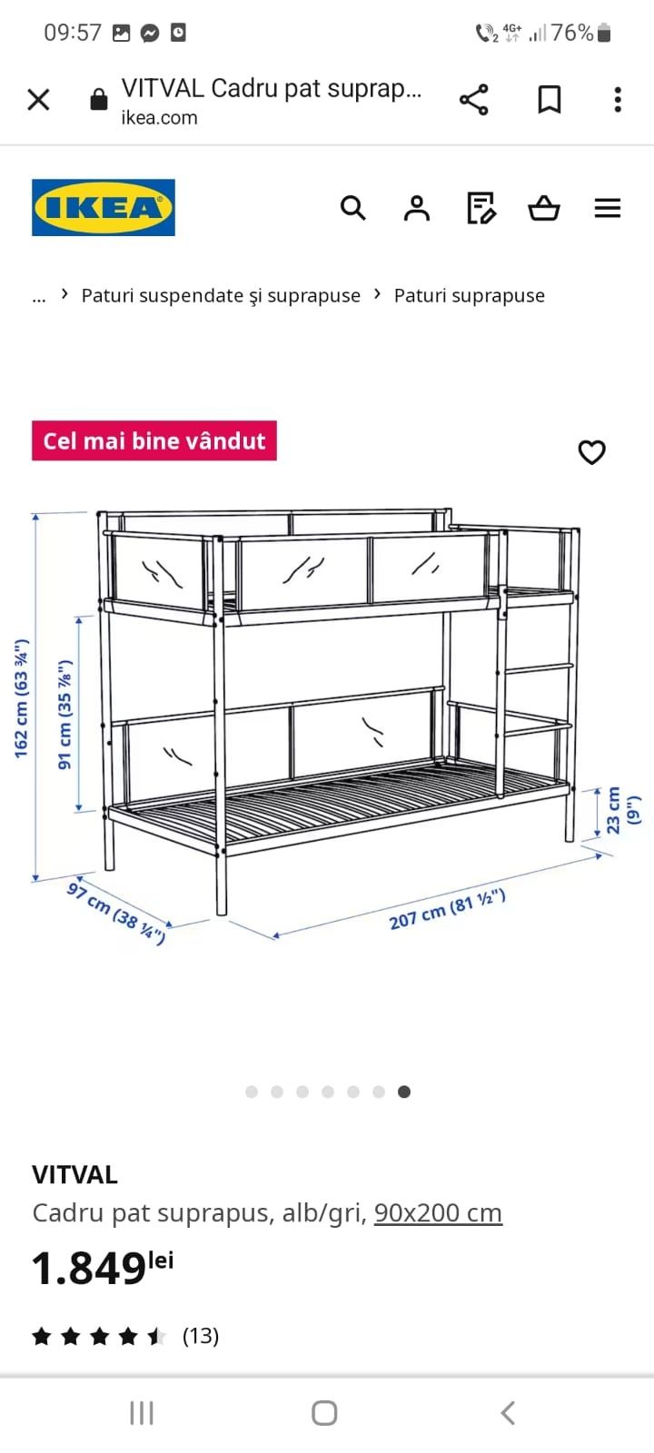 Pat suprapus Vitval alb Ikea