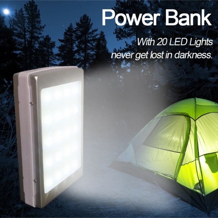 Соларна външна батерия power bank 60000mah с led фенер телефон iphone