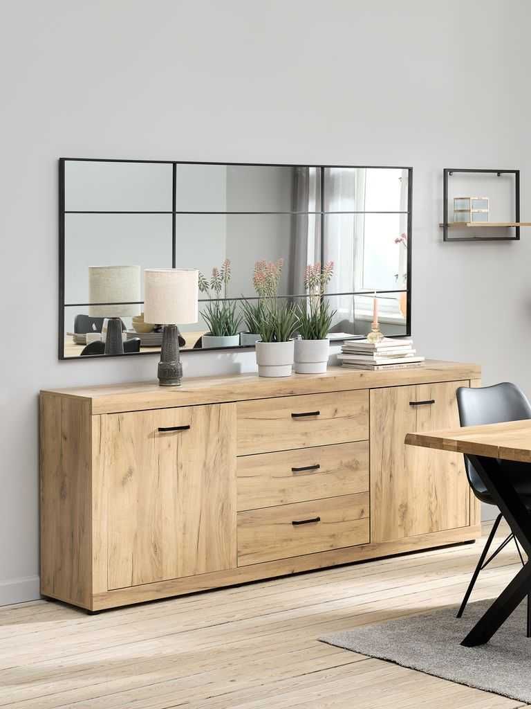 LINTRUP Бюфет LINTRUP 2 врати 3 чекмеджета цвят дъб, JYSK
