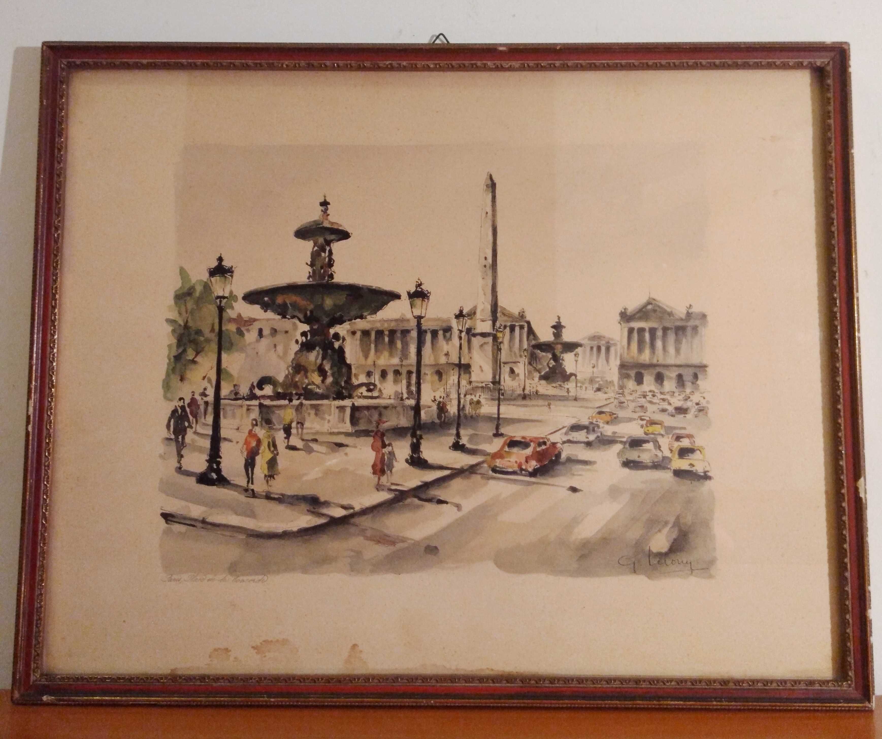 Tablou vechi Piata Concordiei, Paris, semnat G. Lelong