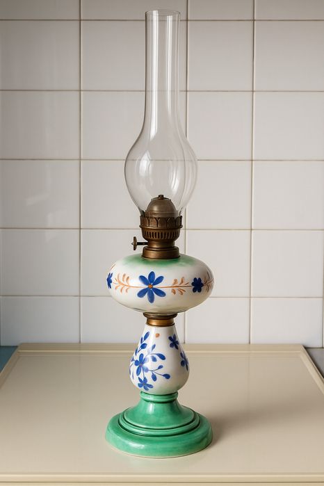 Старинна газена лампа Cristal Patent, Ръчно рисувана Отлично състояние