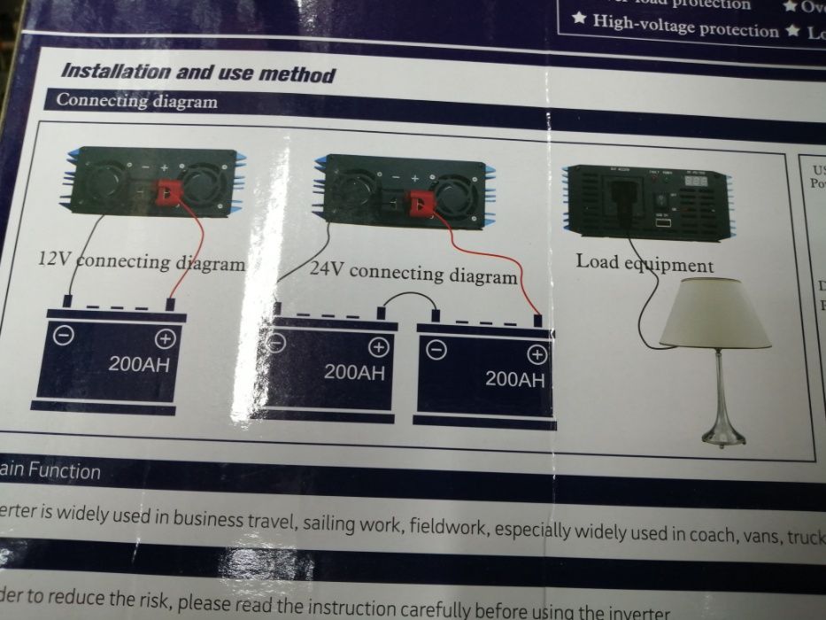 Инвертор 12V или 24V DC към 220V AC мощности от 1000W до 4000W