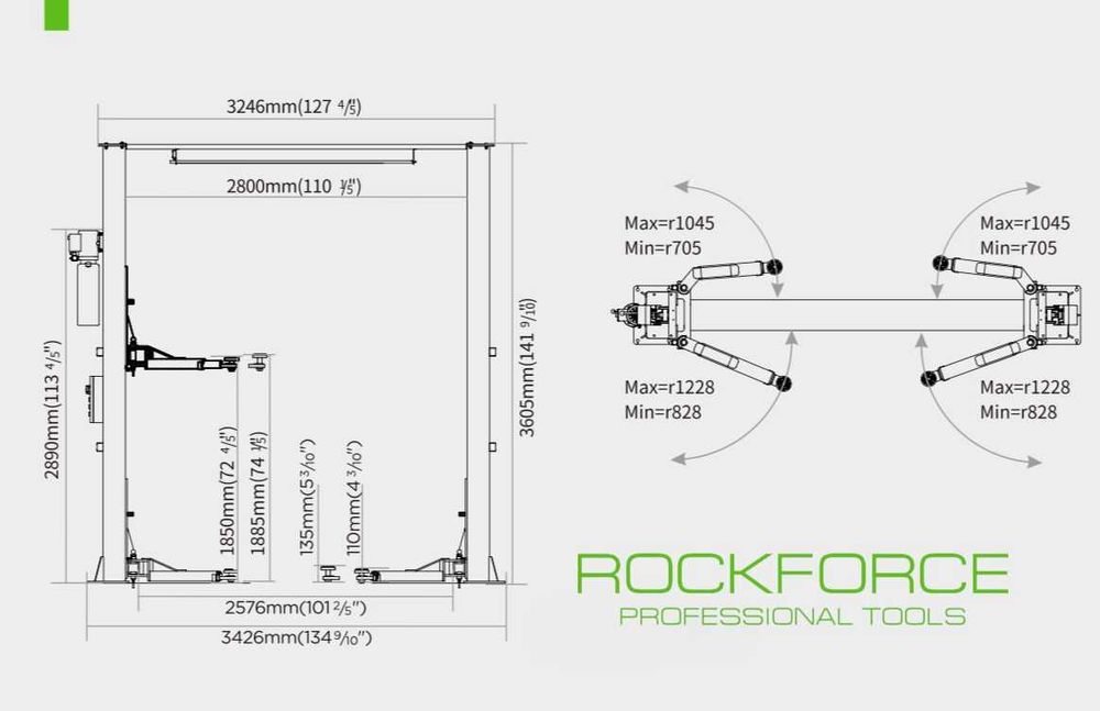 Двуколенен електрохидравличен подемник 4 тона 110 – 1885ММ ROCKFORCE