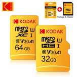 Карта памяти KODAK Micro SD, 32, 64  ГБ, TF-карта 4K, класс 10