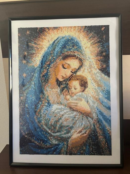 Icoană goblen cu diamante – Maica Domnului cu Pruncul