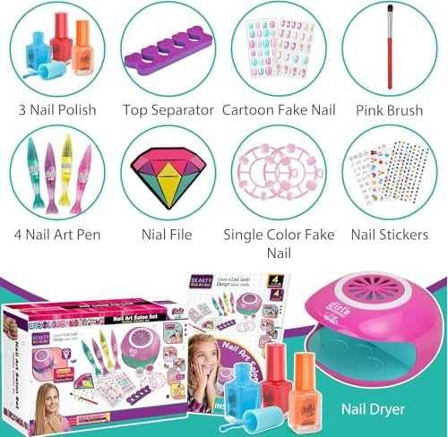 Нов Детски комплект за маникюр с сушилня, фалшиви нокти и писалки