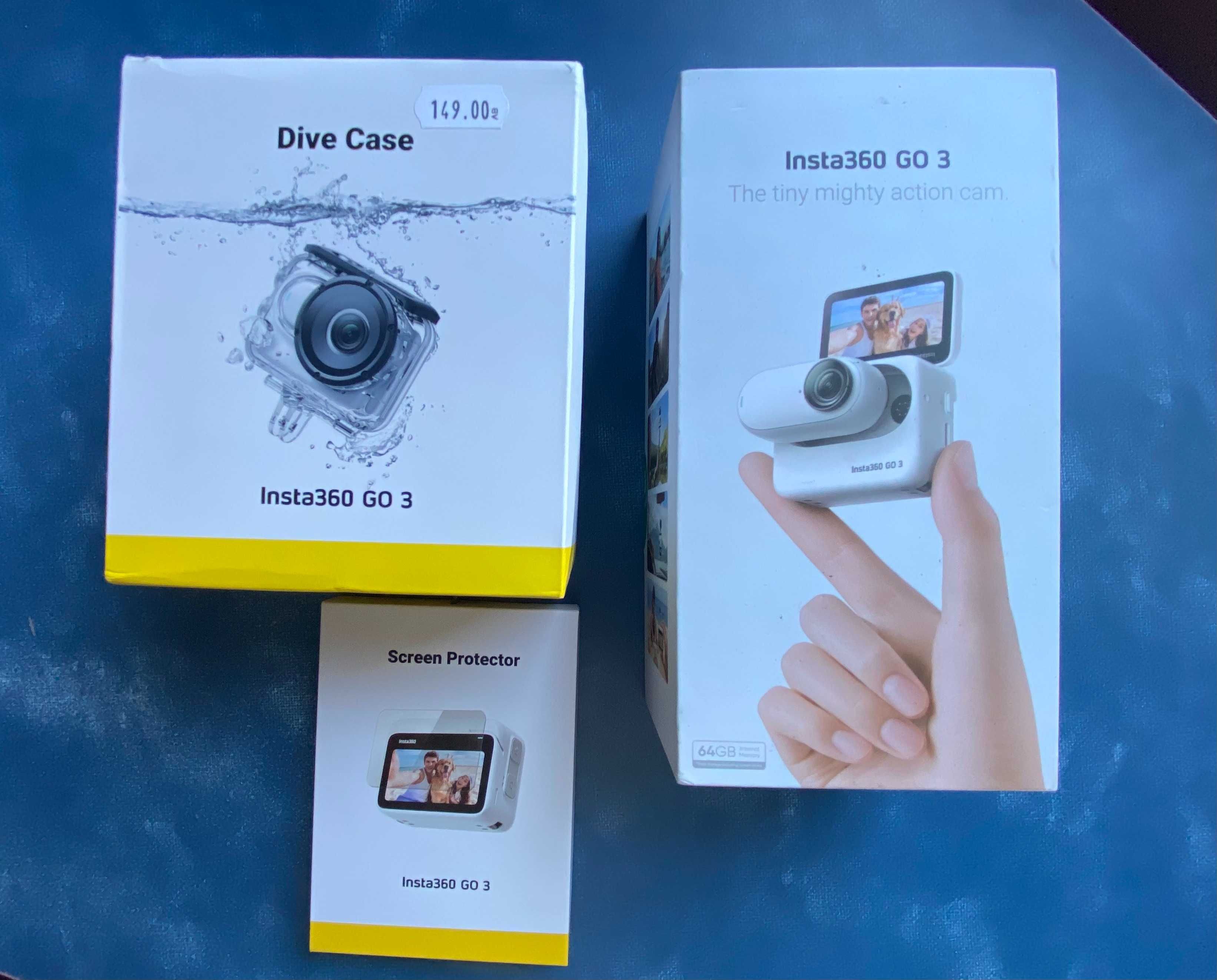 Камера Insta360 GO3 64GB с Dive Case и Monkey Tail Mount (като нова)