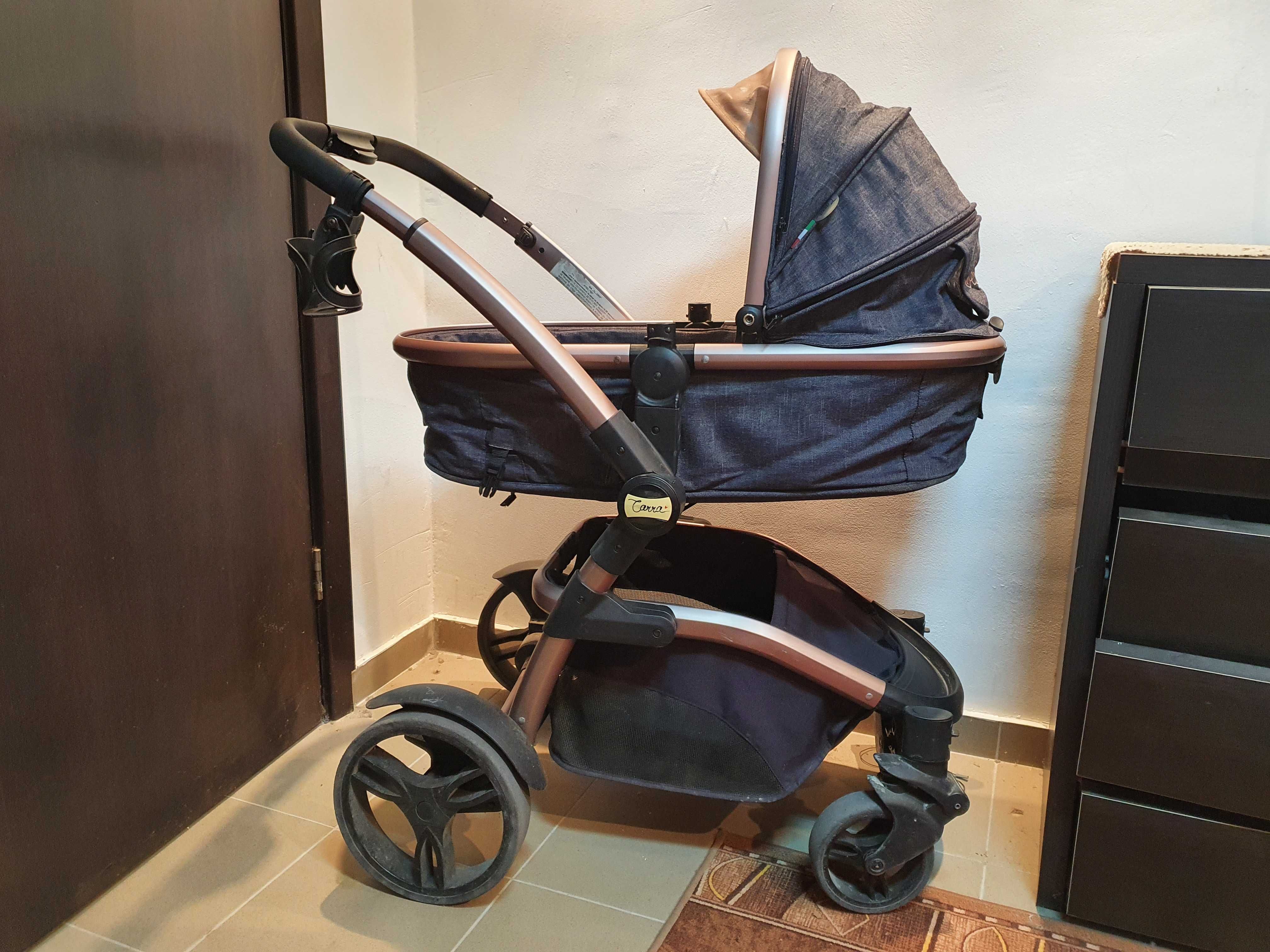 Комбинирана бебешка количка 3 в 1 Carra Tesoro Деним