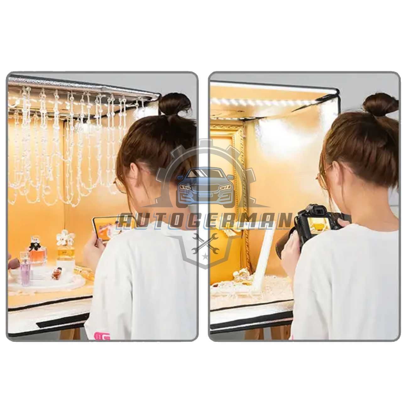 фото кутия  120см фотобокс комплект с осветление 4 фона аксесоари