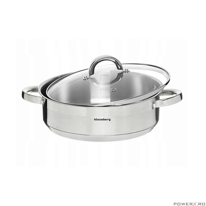Oala din inox cu capac din sticla, 26cm,Fund termic multistrat, 4.6l