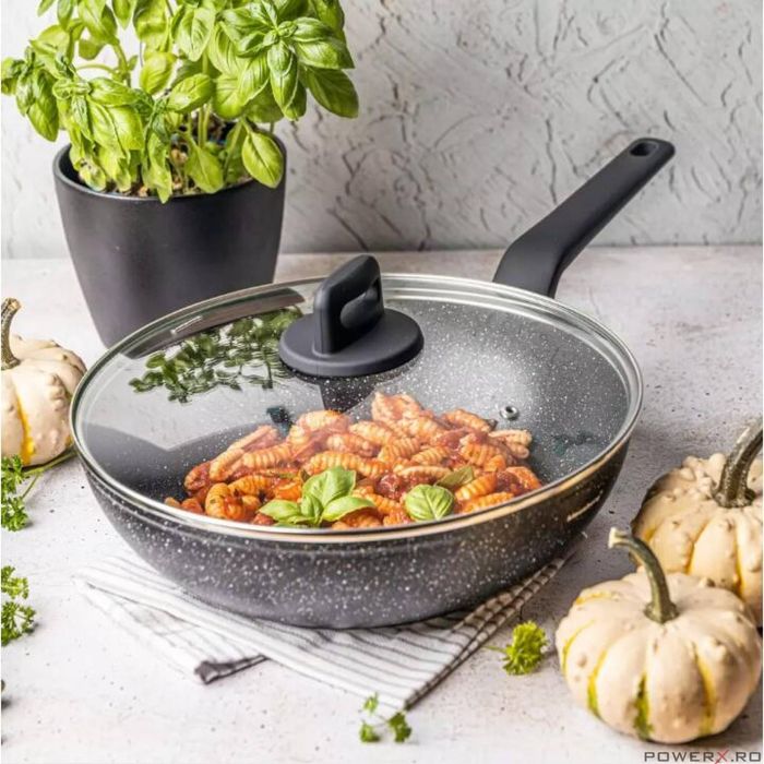 Tigaie wok din aluminiu turnat, marmorata cu strat antiaderent,