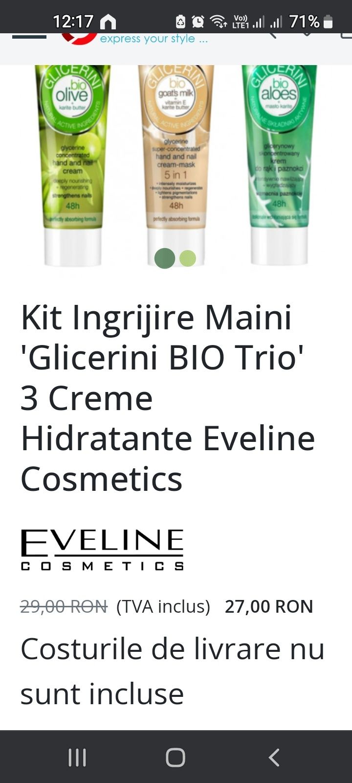 Kit îngrijire maini 3 creme cu Eveline glicerina