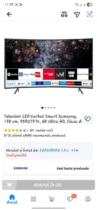 Vand TV Samsung 4K curbat