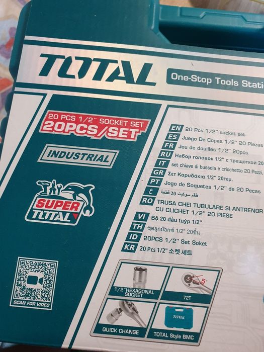 Комплект тресчотка и вложки TOTAL INDUSTRIAL, 1/2", 20 части
