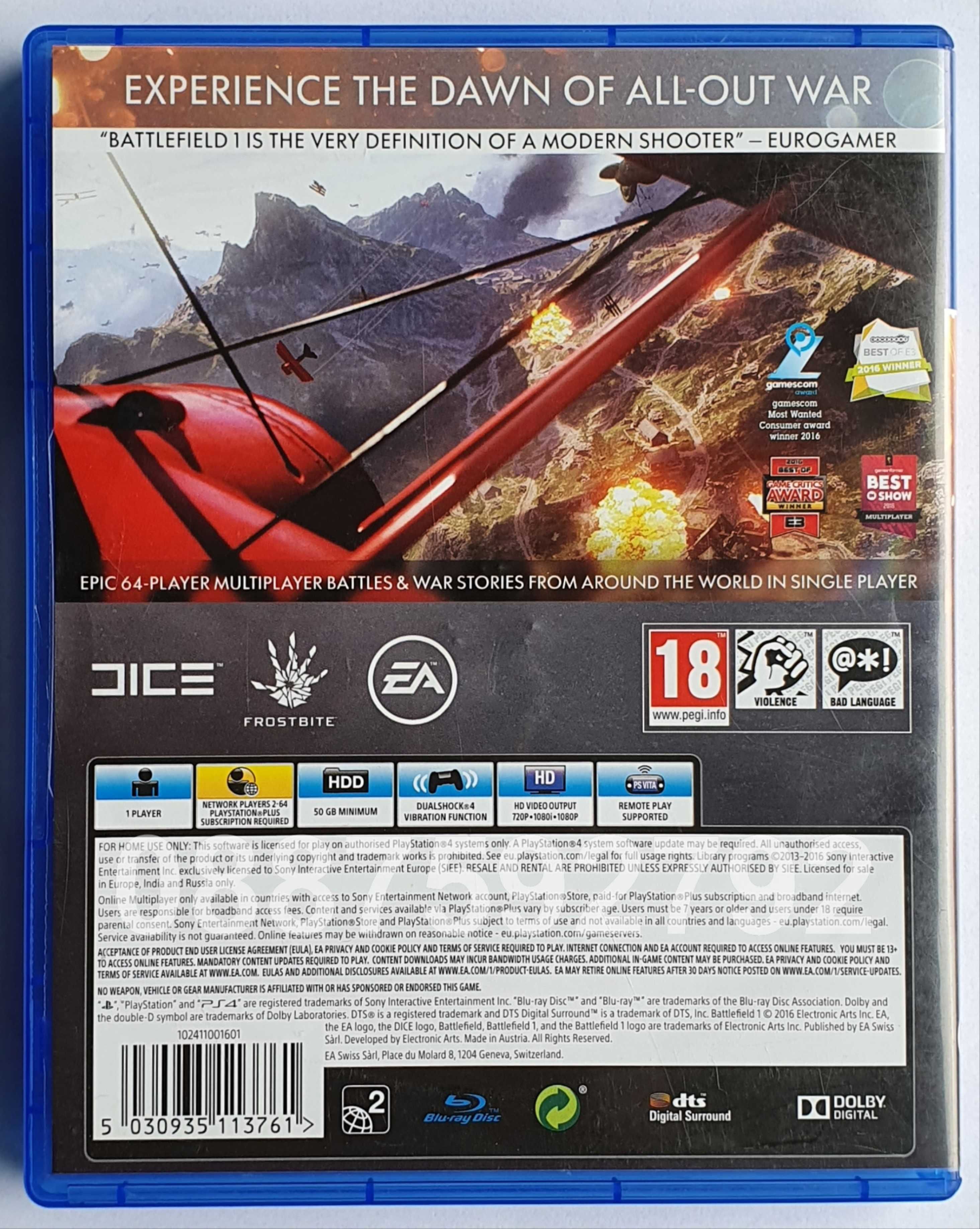 Перфектен диск с игра Battlefield 1 PS4 Playstation 4 Плейстейшън