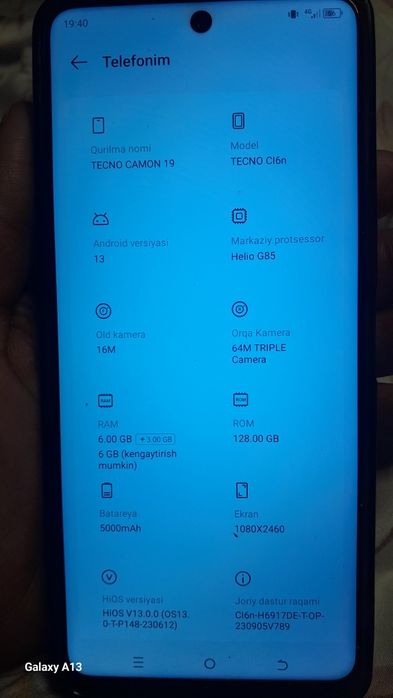 Tel nomi: TECNO CAMON 19