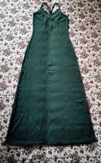 Официална дълга тъмнозелена рокля с презрамки
