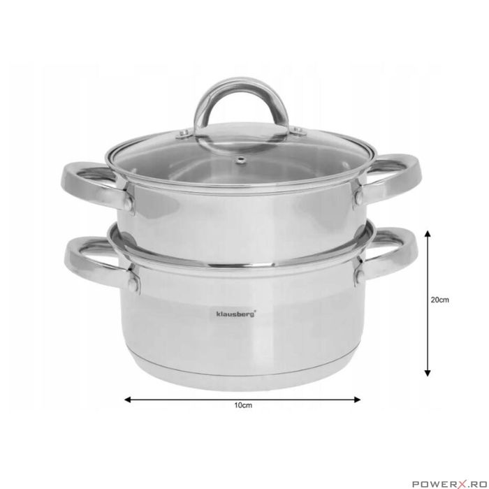 Oala pentru fiert cu abur, din inox, cu capac, 3.1 litri, 20 cm,