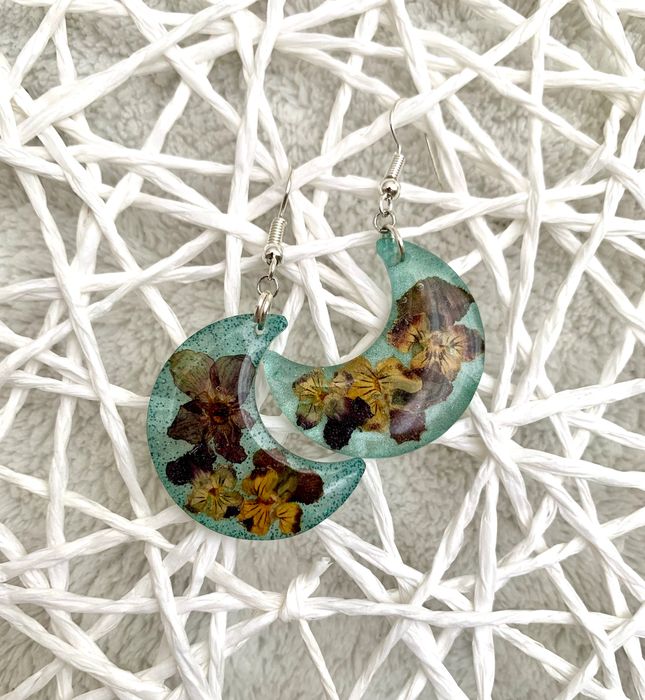 Ръчно изработени бижута уникални обеци с естествени истински цветя нов