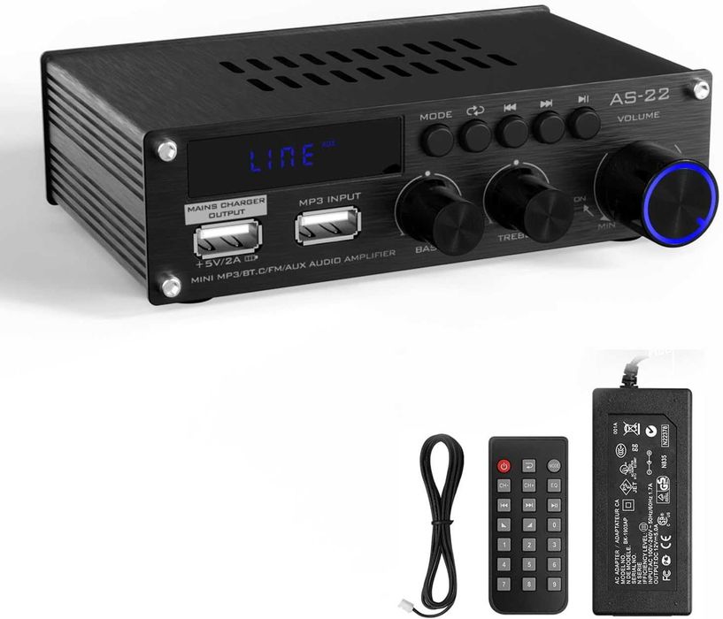 Amplificator AS22 audio stereo 2 canale,300Wx2,Bluetooth RCA USB AUX
