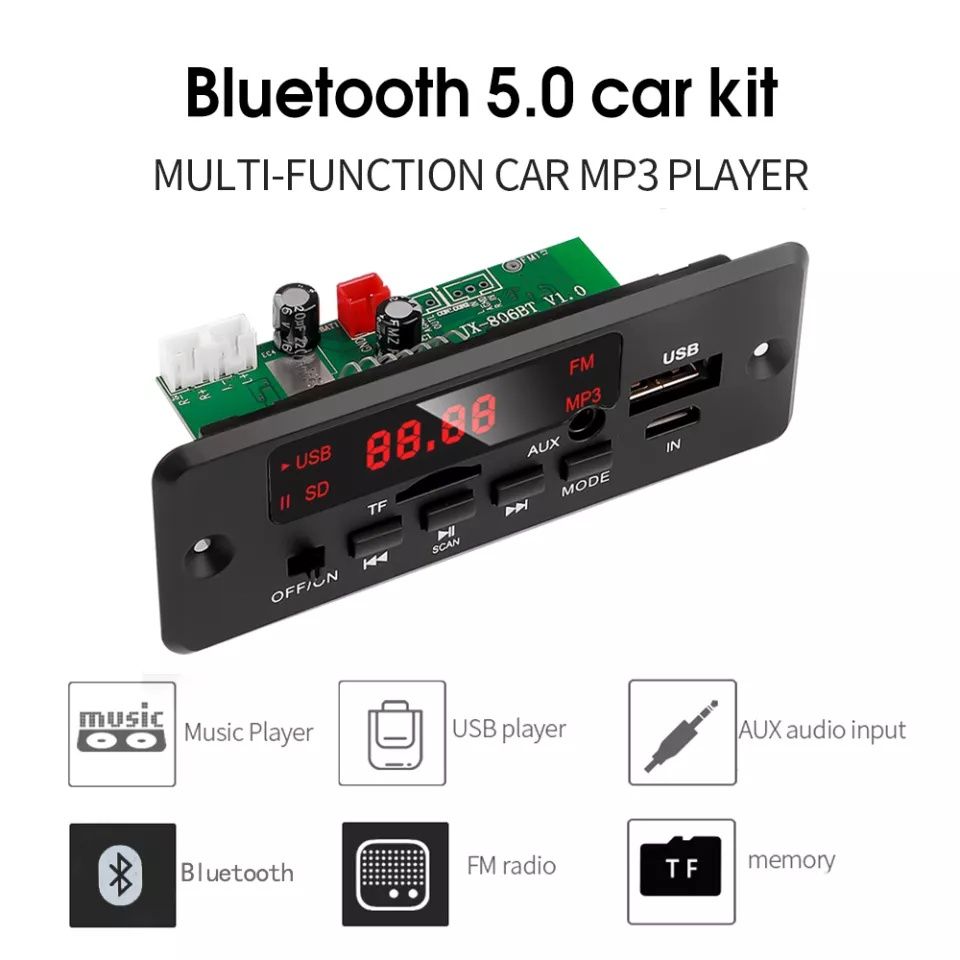 Mp3 player 2*25W,6-12V Kebidu за вграждане папки ,Rec, Call,Tf, Usb,FM