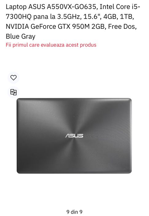 Laptop ASUS A550V in perfecta stare i5 7300HQ  NVIDIA GTX950M