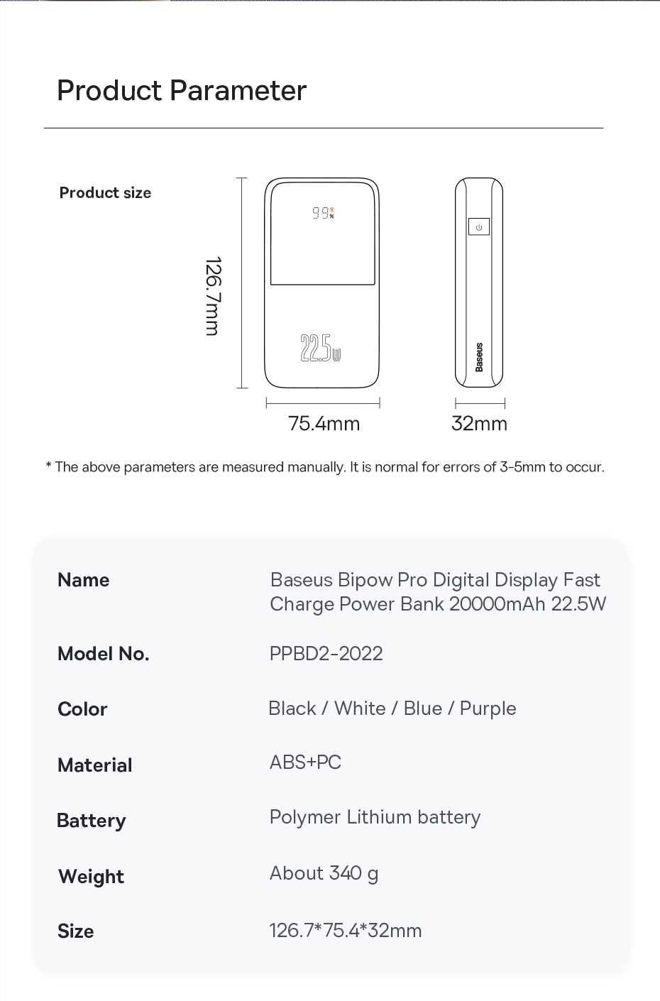 Baseus PD 22.5W Power Bank 20000mAh For iPhone 12 13 14 Bipow Pro
