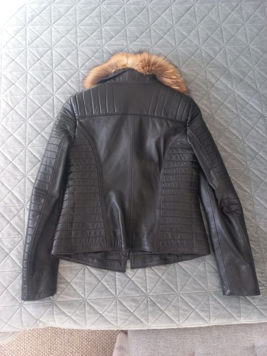 Geaca piele dama cu guler blana naturala