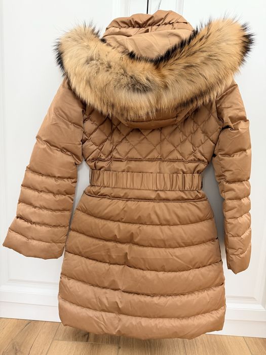 Guess Geacă din puf Lolie, guler blana naturala, Maro, Regular Fit XS