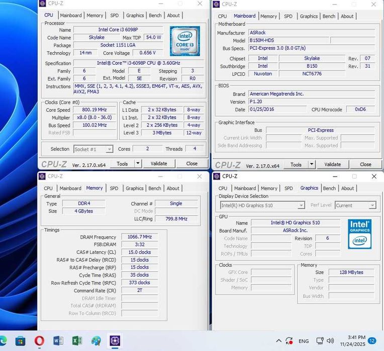 Kit performant, MB LGA 1151 ASRock B150M0HDS/i3 6098p 3,6GHz/4Gb ddr4