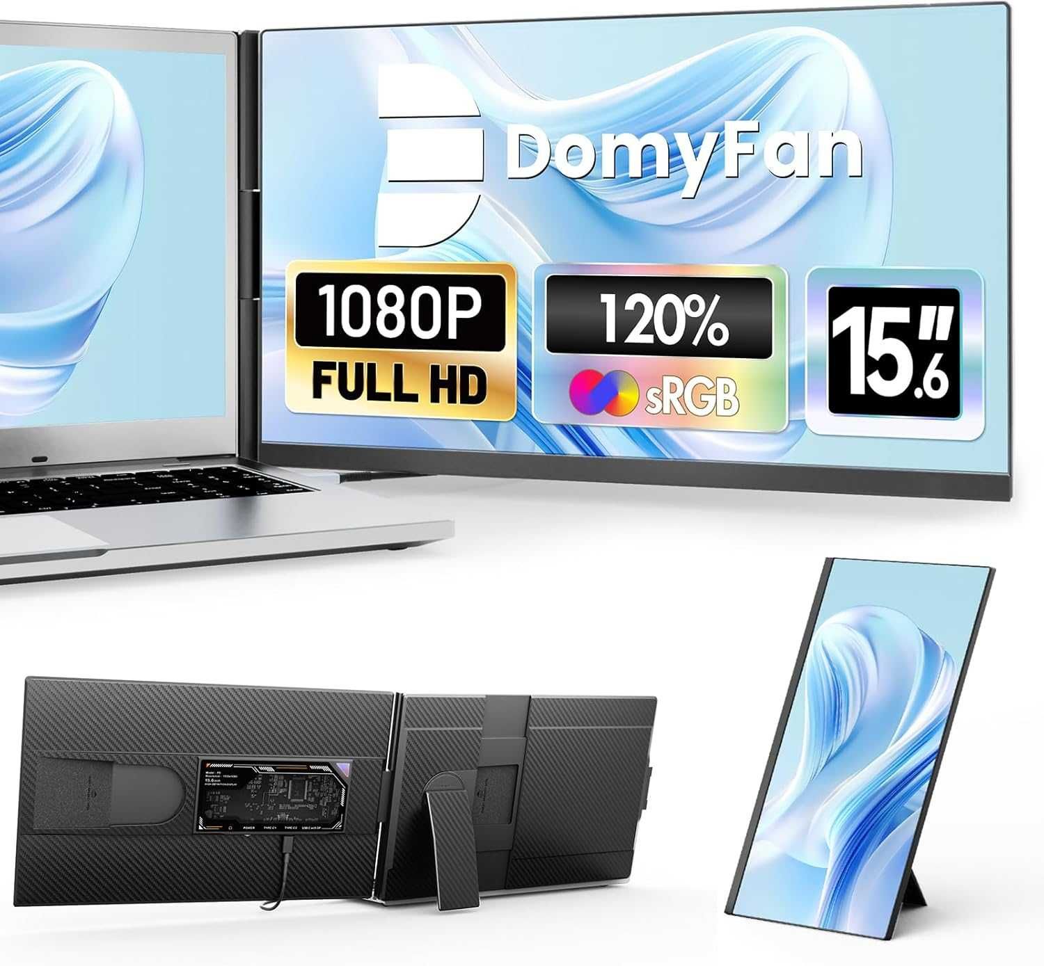 Monitor 15.6" Extensibil si Portabil Pentru Laptop 120% sRGB FHD 1080P