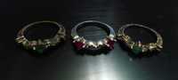 Set format din trei inele noi argint 925 cu pietre de rubin si smarald
