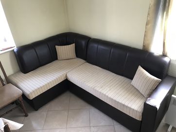 Ъглов диван - кожа + текстил