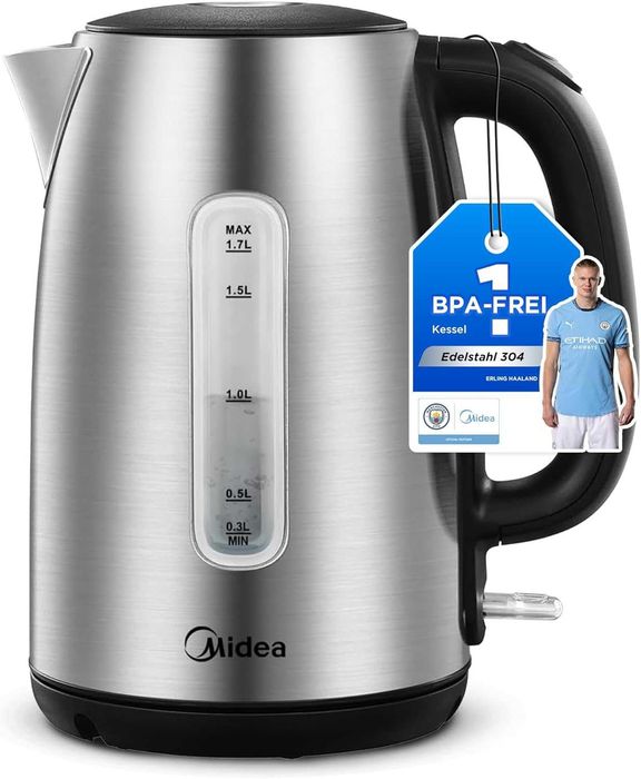 Кана Midea MKE17M1ADS от неръждаема стомана, 1.7 л, без BPA, 2200W