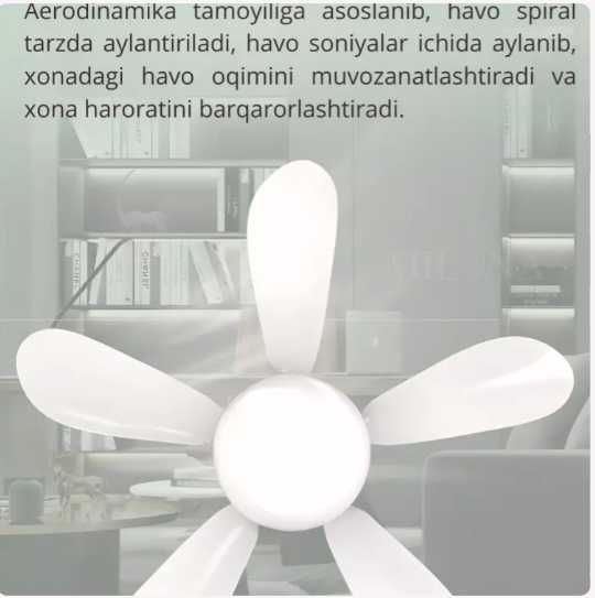Ventilyatorli LED lyustra, pultli, 4 xil aylanish rejimi