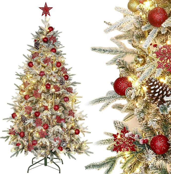 Brad de Crăciun artificial 180 cm cu luminițe și globuri de Crăciun