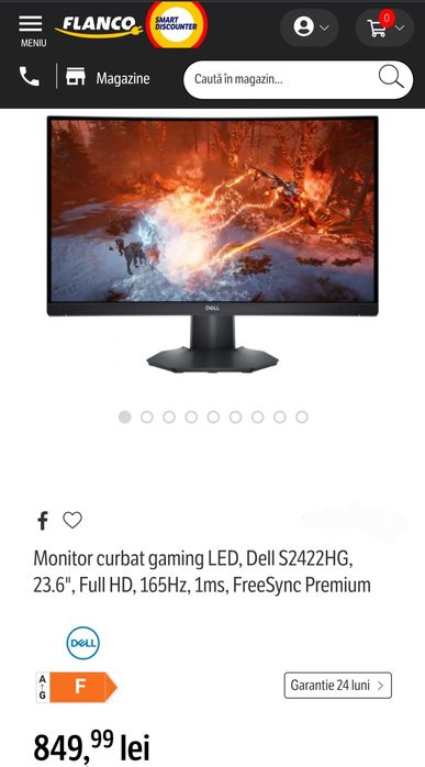 Monitor gaming DELL curbat 165Hz